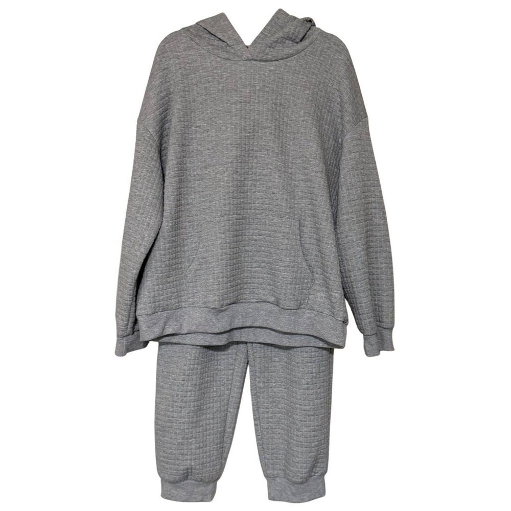 Women's Shein Gray Pullover Waffle Knit Hoodie and Sweatpants Set Size XL/12